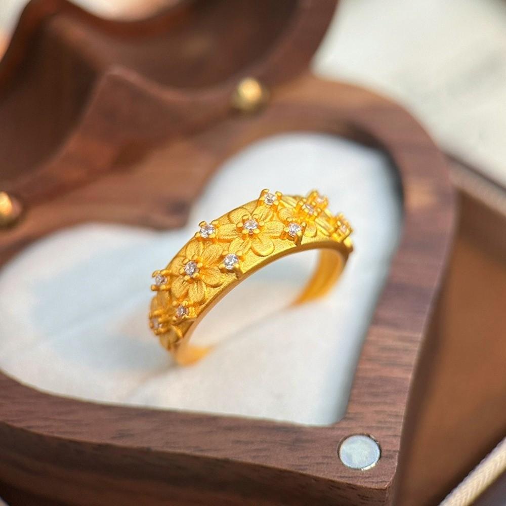 Glittering Rhinestone Accent Ring Luxury Gold Plated Ring Floral Adjustable Ring Birthday Gift