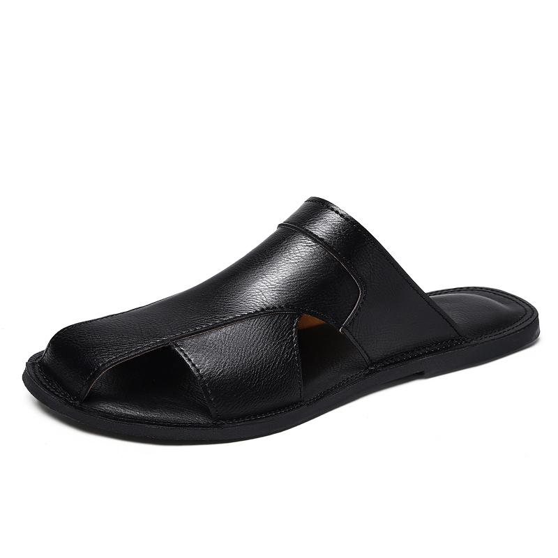 Outdoor Casual Men's Slippers Plus Size Soft Sole Breathable Summer New Style Beach Shoes Leather Large Size Soft Bottom Sandals