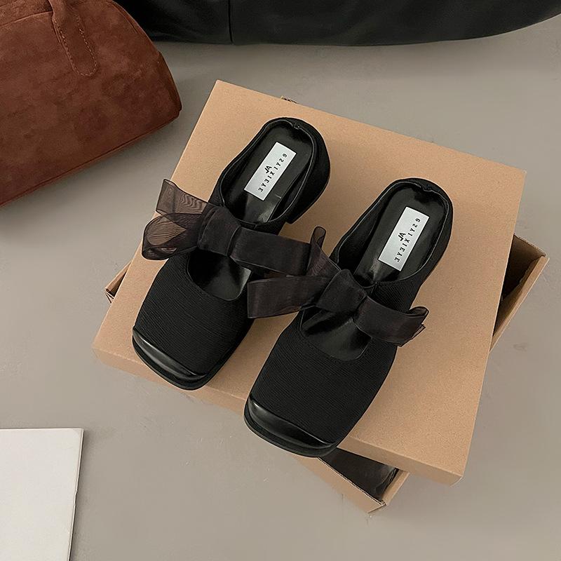 Ретро туфли-лодочки на толстом каблуке с сумкой на голову, женская верхняя одежда 2025 года, весна-лето, новые французские вечерние туфли-лодочки Мэри Джейн с бантом