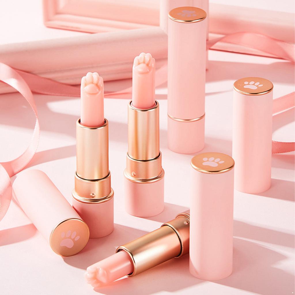 Color Changing Lip Balm 3.5g Cat Paw Shaped Lip Butter for Women Girls Hydrating Moisturizing Nourishing Smooth Not Greasy Long Lasting Lip Care