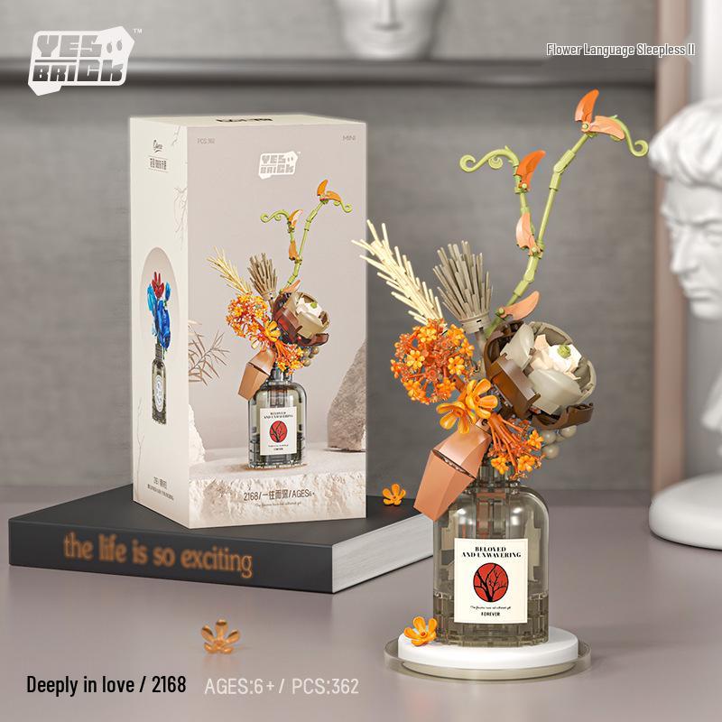 Набор строительных блоков «Бонсай и подсолнух» из 2166 деталей - Серия «Голубая роза»