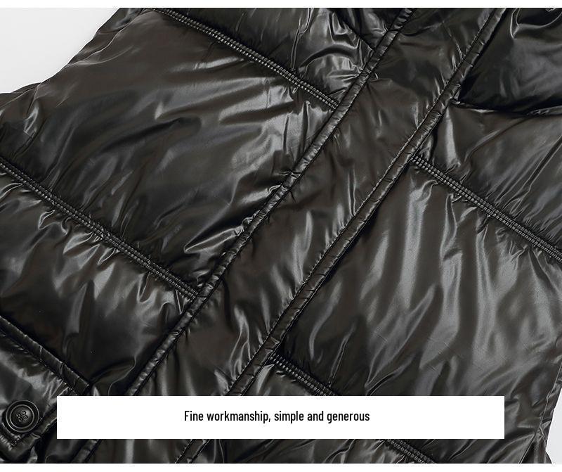 Глянцевый пуховый жилет без стирки для женщин - Осень/Зима, воротник-стойка, без рукавов, модная верхняя одежда