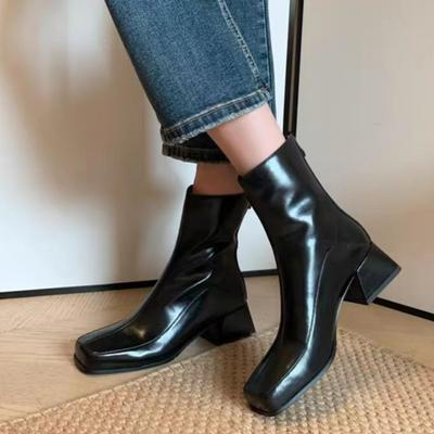 Женские ботинки челси на среднем каблуке с квадратным носком, зимняя обувь 2025 года, повседневная кожаная обувь для ходьбы, тренд, зимние ботинки Mujer