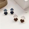 Enamel Blue Double Square Contrasting Color Stud Earrings for Women Modern Korean Fashion Cute Girl Geometry Zircon Accessories