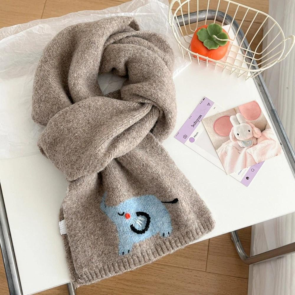 Sweet Cashmere Knitted Scarf Korean Style Winter Neck Warmer Cartoon Embroidery Scarf Student