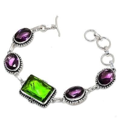 Peridot, Amethyst Gemstone Handmade 925 Srerling Silver Bracelet 7-8"