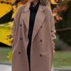 Женское шерстяное пальто осень-зима двубортное пальто с лацканами свободного кроя однотонное теплое длинное пальто для повседневной носки в офисе