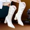 Женские сапоги до середины голени, сексуальные туфли на высоком каблуке с острым носком, туфли «Челси», роскошные туфли-лодочки для вечеринок, осенние, новые, мотоциклетные, готические, Botas De Mujer