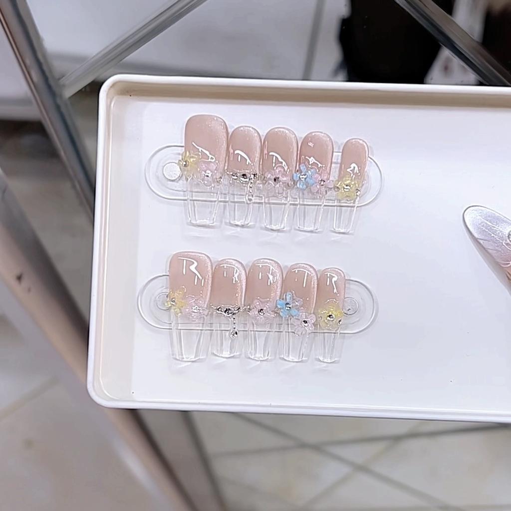 Расписанная хной вручную Трехмерная ледяно-прозрачная наклейка для нейл-арта из пяти частей в виде цветка и французского кошачьего глаза