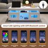 Hochglanz-Couchtisch mit per mobiler App steuerbaren LED-Leuchten, Wohnzimmertisch mit Schrank, Sofatisch mit Ladeanschluss und steckdose 100×50×43cm