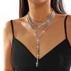 Fashion Full Rhinestone Long Tassel Choker Necklace for Women Multi-layer Y-shaped Collar Wedding Party Jewelry Neck Accessories