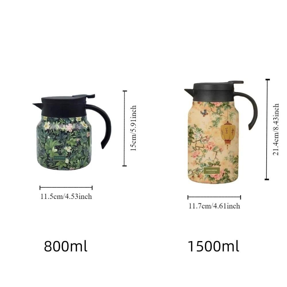 Chinese Style Retro Flower Insulated Kettle Hot Water Stainless Steel Vacuum Flask Vintage Floral Printing Water Cup for Outdoor