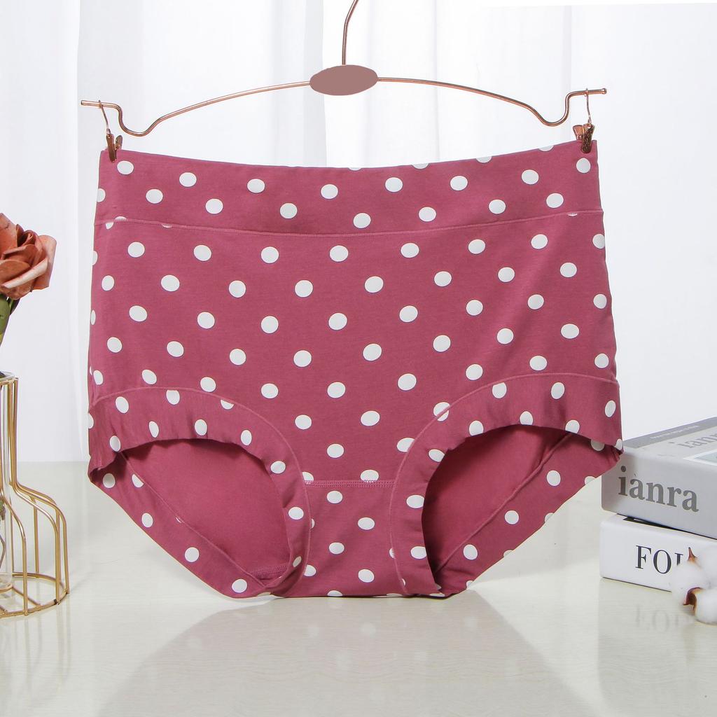 Modal Large Size Panties for Fat Lady Fashion Polka Dot Briefs High Waist Wide Leg Boyshorts Cotton Crotch Underpants