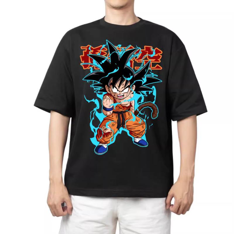 T Shirt for Mens Dragon Ball Pattern Printed Summer Retro Neckline Loose Large Size Versatile Shortsleeved Tshirt Clothes Top