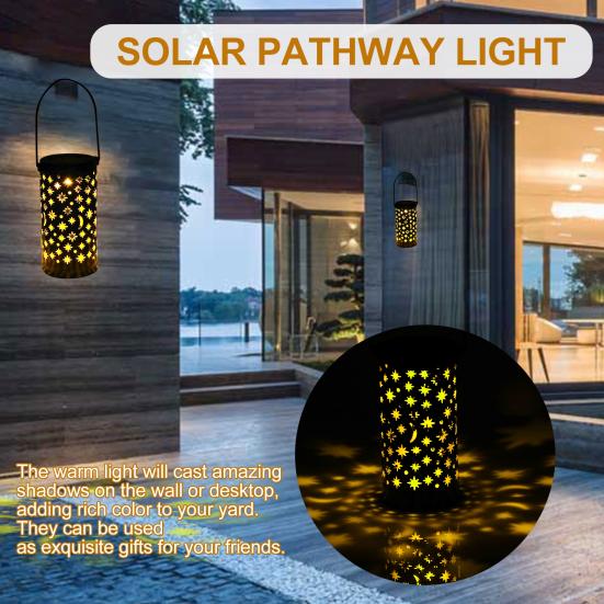 6Pcs Solar Pathway Lights Outdoor Waterproof Garden Decor Hollow Moon Star Lighting LED