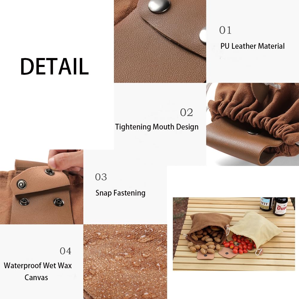 Outdoor Foraging Bag Waxed Canvas Collapsible Foraging Pouch Fruit Picking Storage Bags Leather Belt Waist Hanging Tool Bag for Travel Camping Hiking
