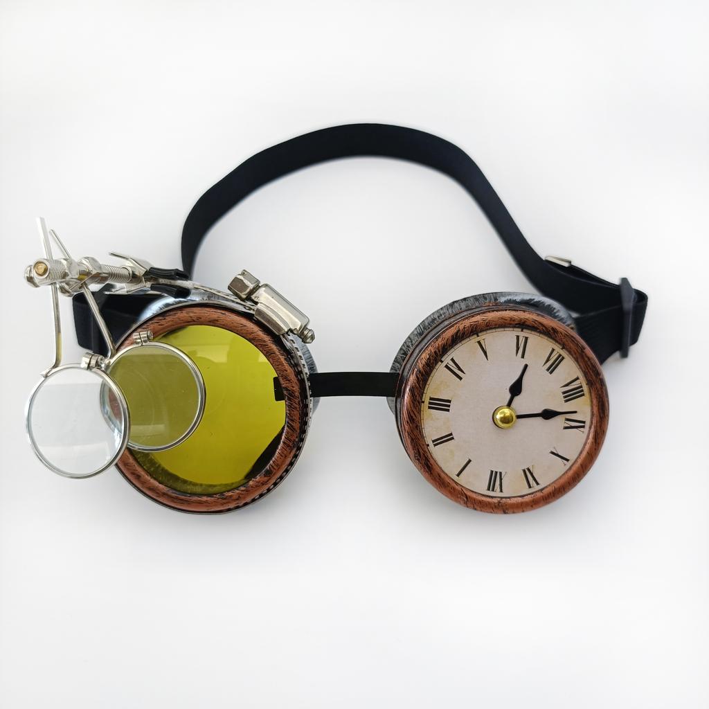 Man Woman Steampunk Goggles with Clock Victorian Goggles Gothic Glasses Halloween Cosplay Glasses for Festivals Theme Party