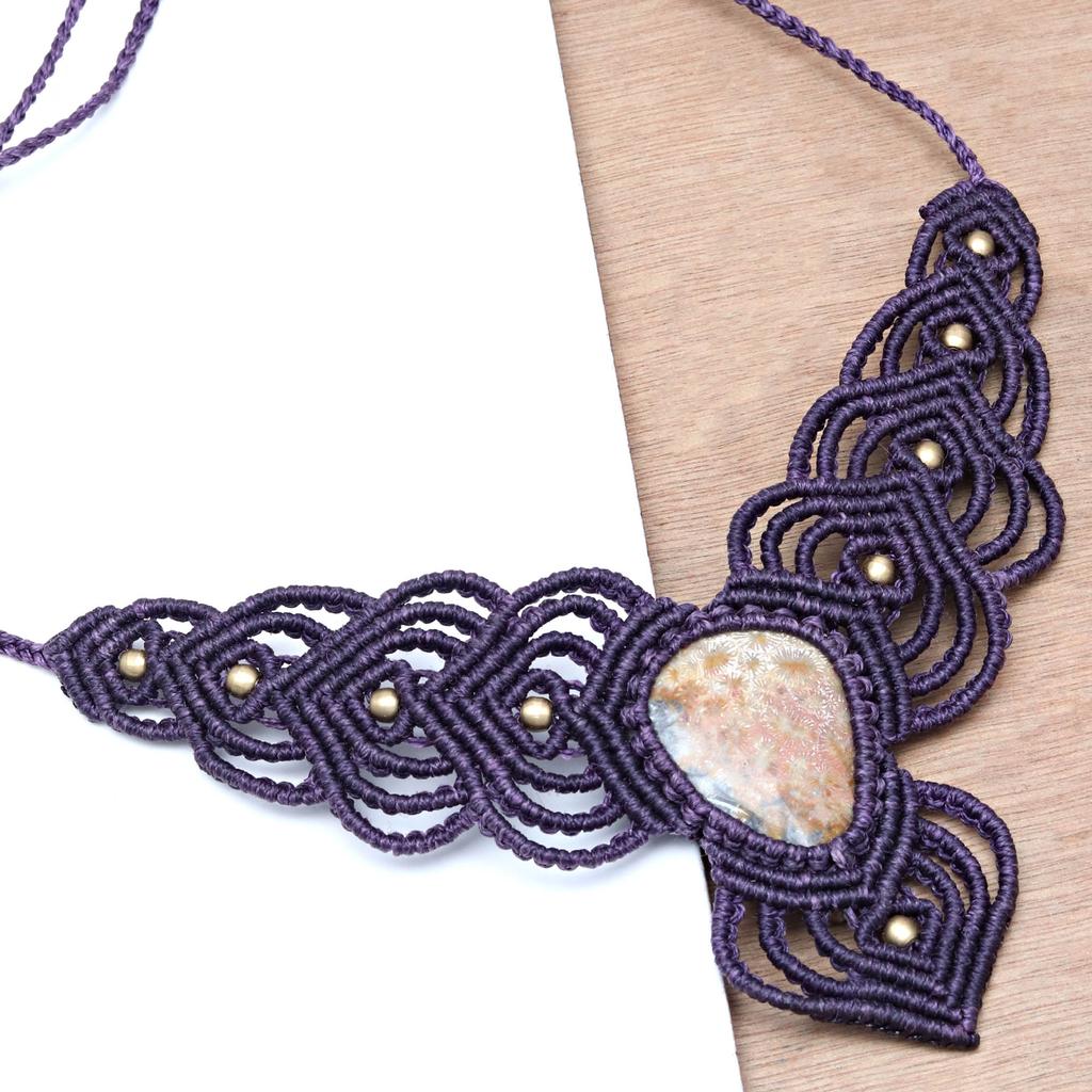 Ювелирное изделие из ниток макраме Ocean Jasper с драгоценными камнями ручной работы 20-36''Ad Ожерелье