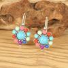 Hanmade 1Pair Flower Colorful Turquoise Inlaid Jewelry Female Earrings Boho Style Dangle Retro Earrings Delicate Vintage