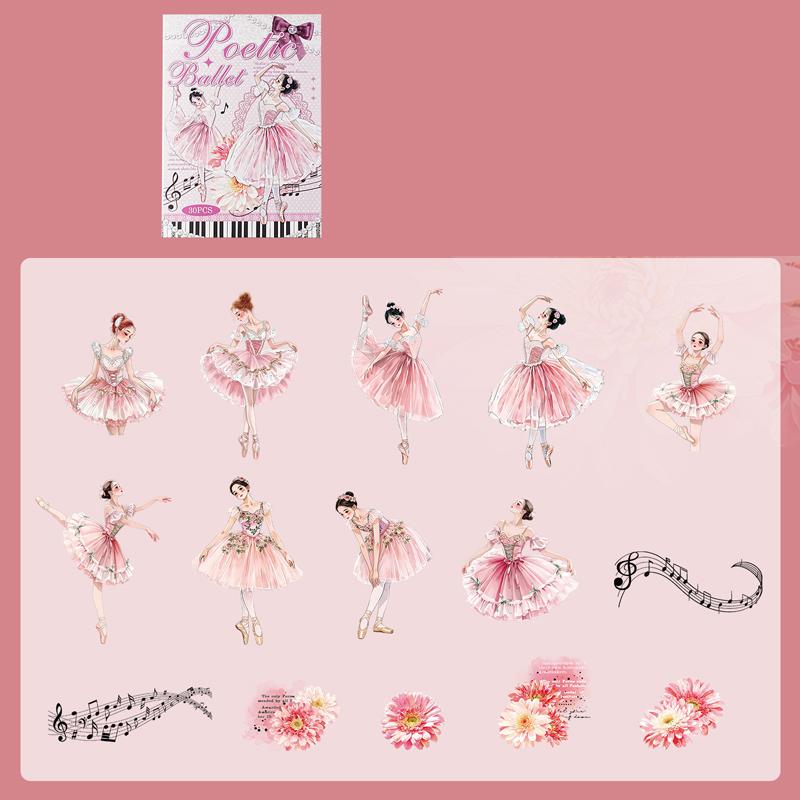 30Pcs Beautiful and Dreamy Sticker Pack Ballet Monologues Series Ballet Dance Theme DIY Bookkeeping Decorative Material Stickers