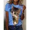 Cute Cat Print O-Neck TShirt Women Tee Oversized Casual Short Sleeve T-Shirt For Spring Summer Streetwear Daily Women's Clothing
