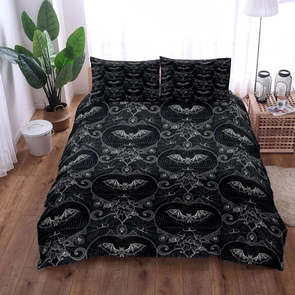 Gothic Bats Black Duvet Cover Set King Queen Double Full Twin Single Size Duvet Cover Pillow Case Bed Linen Set