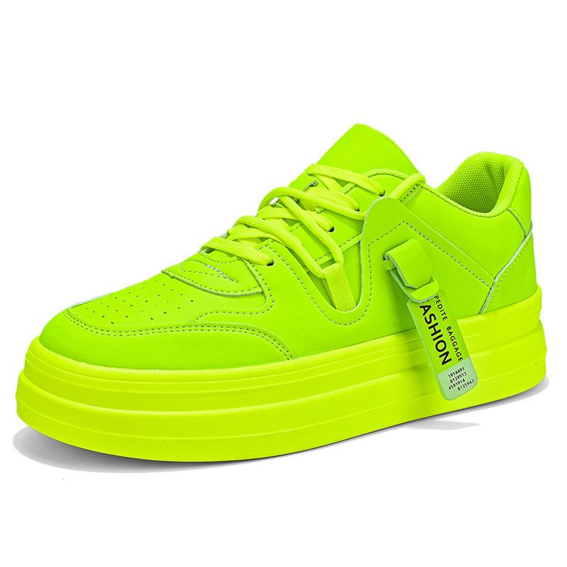 Men's High-Top Sneakers - New Autumn Styles, Height-Enhancing Thick Soles, Fashionable Fluorescent Green, Trendy Hong Kong Style.