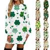 Женское модное повседневное платье с круглым вырезом и длинным рукавом, с принтом ко Дню Святого Патрика