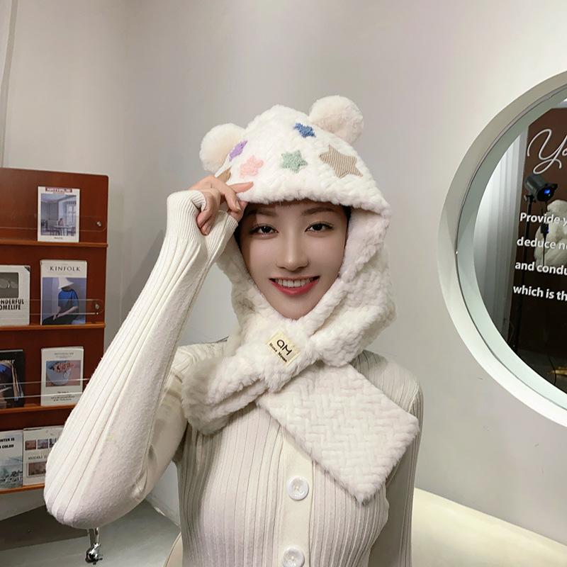 Милый медвежонок звездный ребенок шарф интегрированный осень и зима теплый и холодный велосипедный плюшевая шапка женщина