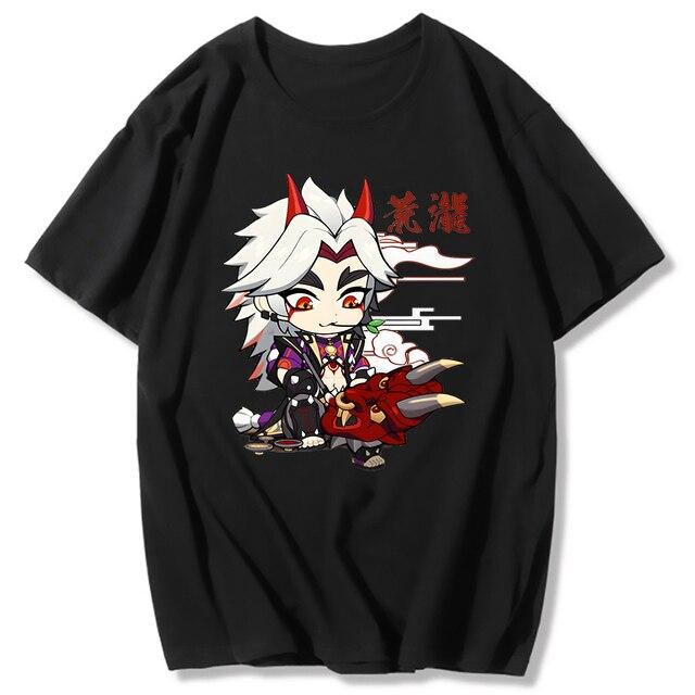 Футболка Genshin Impact Футболка Arataki Itto Футболки с игровой графикой Унисекс Kawaii Одежда для девочек Оверсайз Повседневные топы 100% хлопок