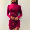 Autumn and Winter Women's Wrap Arm Sexy Short Dress Pullover Dress