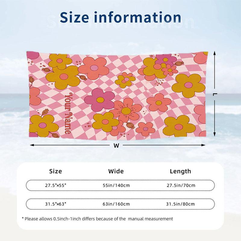 Floral Paisley Theme Quick Dry Beach Towel Custom Name Text Print Large Sand Resistant Towel Beach Vacation