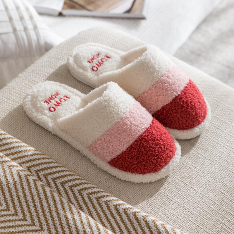 Home Thermal Cotton Slippers Autumn and Winter Couple Indoor Household Thick Bottom Non-slip Home Fluffy Slippers