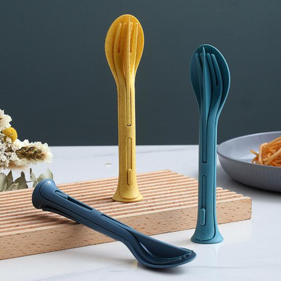 3 шт./компл. 3 в 1, дорожный складной набор столовых приборов, японский стиль, пластиковый резак, вилка, ложка, набор студенческой посуды, домашний школьный лагерь, кухонная посуда