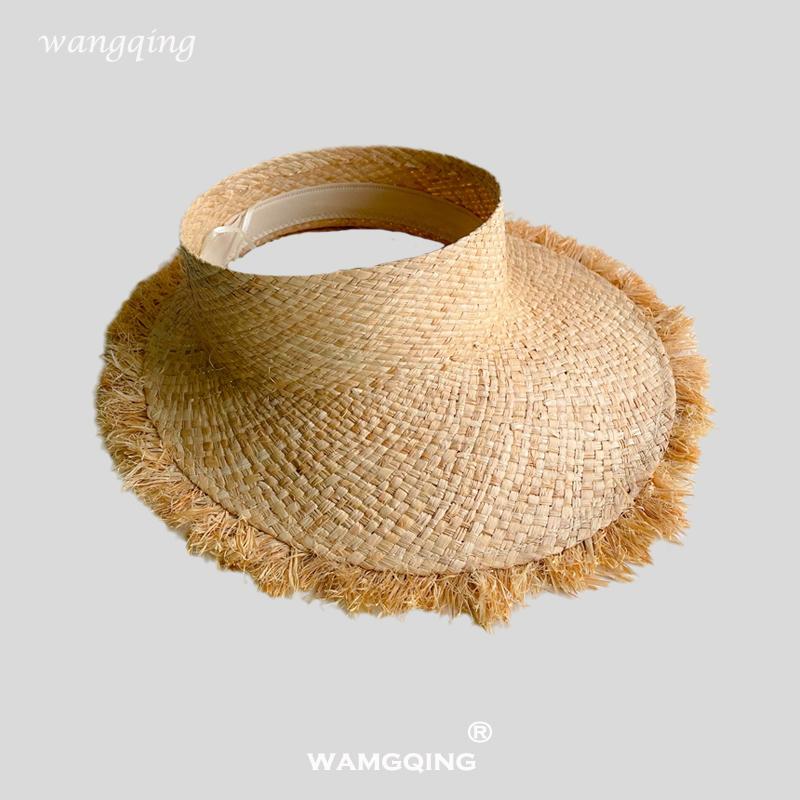 Шляпа из грубой рафии женская летняя солнцезащитная с полями и открытым верхом соломенная шляпа от солнца для отпуска на море пляжная солнцезащитная шляпа