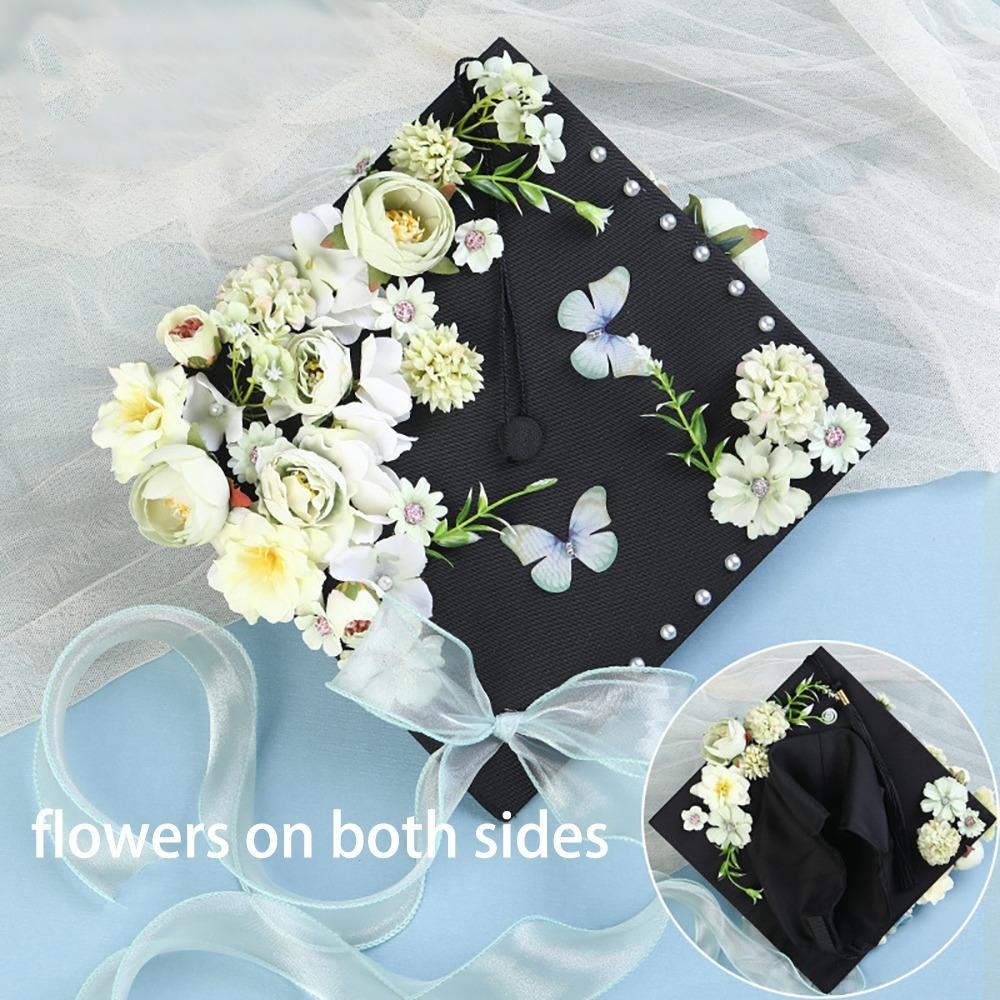 Master Academic Hat with Tassels Doctor Trencher Cap Flowers Graduation Cap Graduation Season