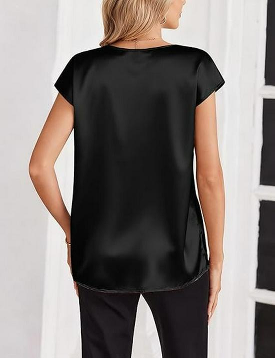 Женская атласная футболка с V-образным вырезом - Европейская и американская, однотонная, повседневная, деловая, ретро, пуловер