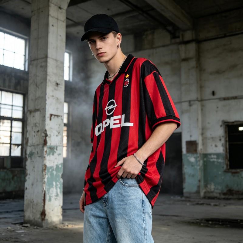 AC Milan Retro Football Jersey Men Women Short Sleeve Soccer Shirt Vintage Serie A Style Casual Hip Hop Wear