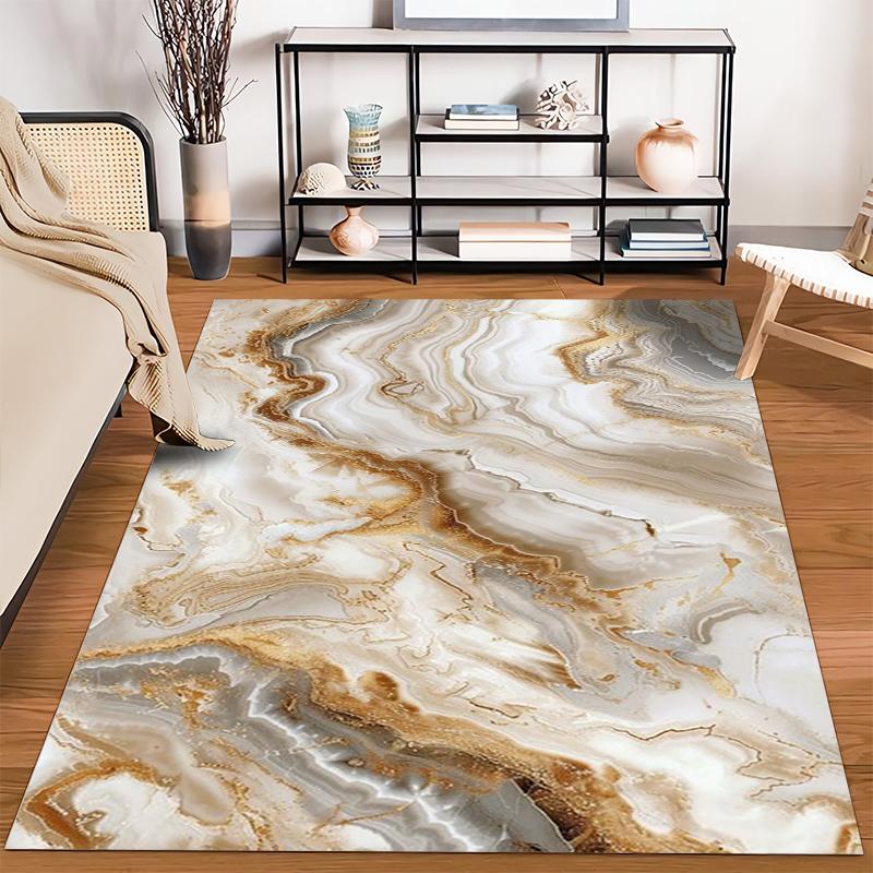 Luxury Marble Pattern Area Rug with Gold and White Swirl Design Suitable for use as an anti-slip for living room bedroom sofas