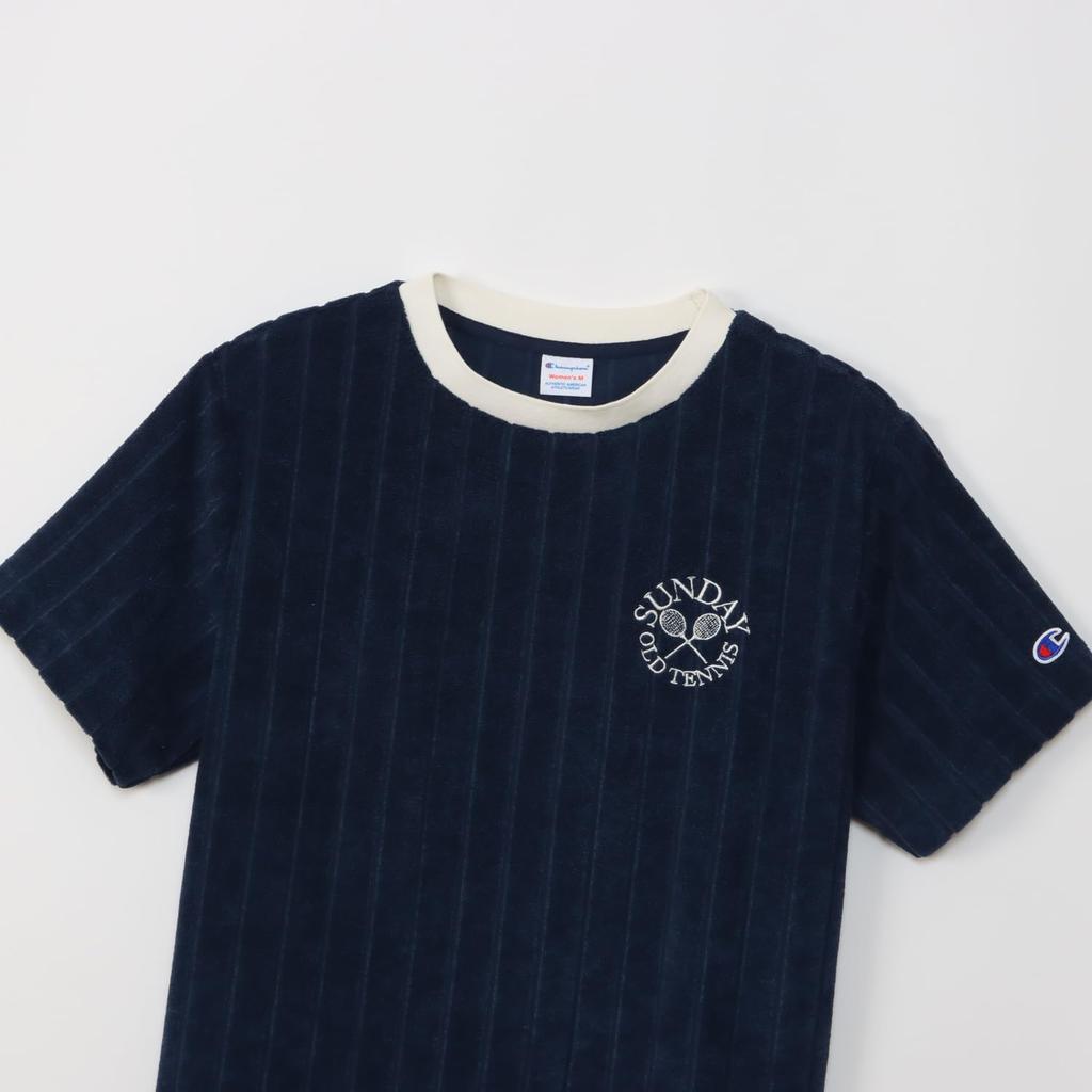 Футболка с коротким рукавом и круглым вырезом, вышитая в рубчик, с коротким рукавом, повседневная, темно-синяя [Champion], женская футболка CW-Z309