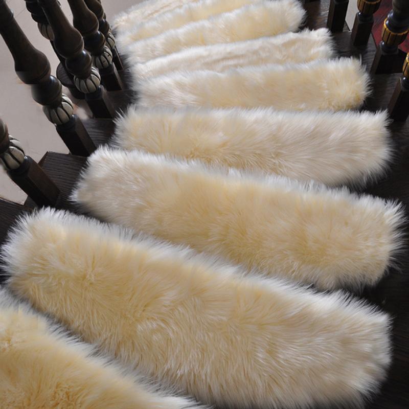 1pc Soft Stair Step Mat Fuax Fur Step Rug Plush Floor Mat Glue-Free Self-Adhesive Thickened Silent Carpet Machine Washable