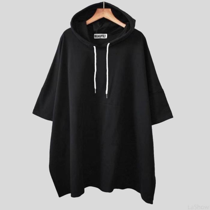 Женская футболка с капюшоном и рукавами средней длины Baduamine - Однотонная, прикрывающая бедра, свободного кроя