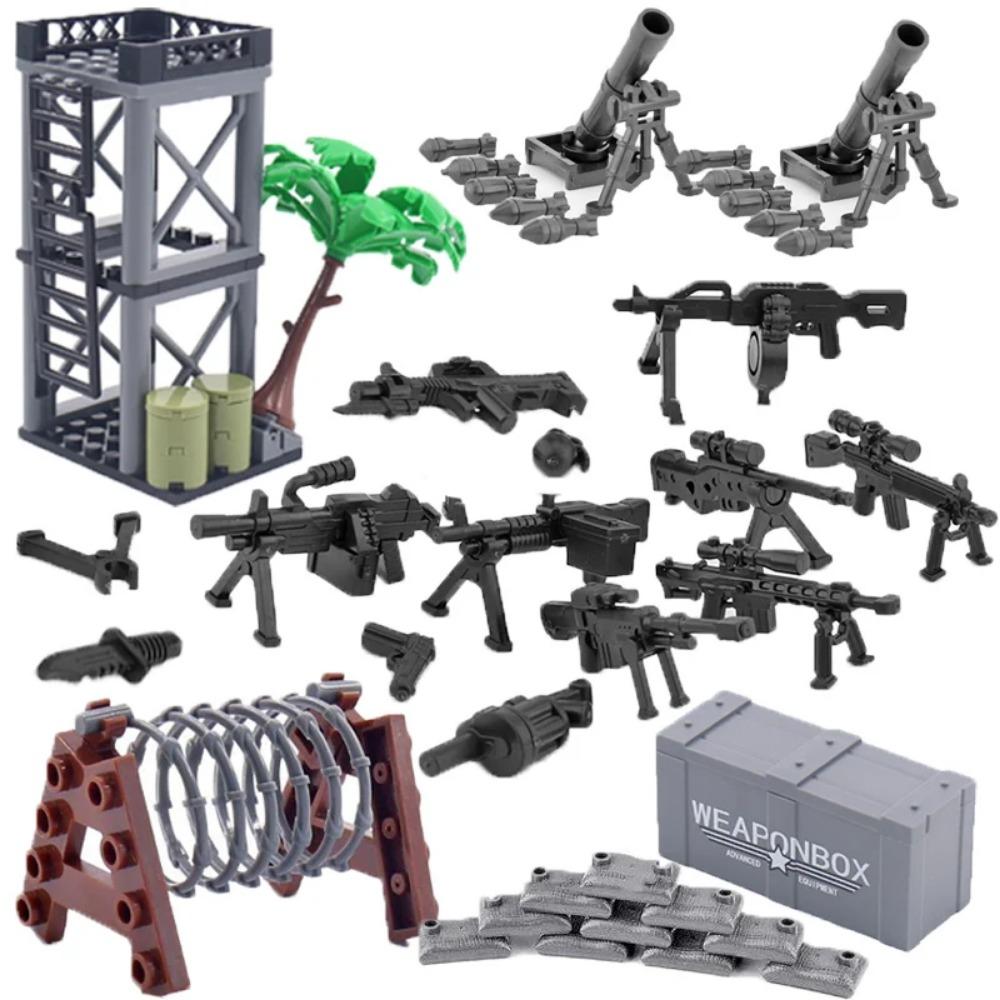 Конструктор Второй мировой войны Военное оружие Полицейский Солдат Фигурка Аксессуары Модель Кирпич Пистолет Пушка Пусковая установка Бункер Аванпост Игрушка X017