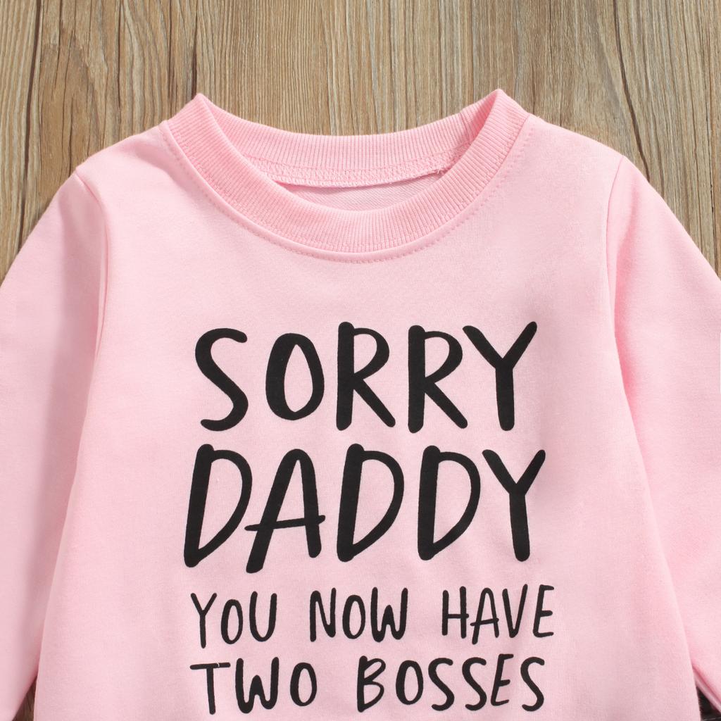 2 Pcs Infant Casual Outfits, Girls Letter Print Long Sleeve Round Neck Sweatshirt + Camouflage Pants with Pockets