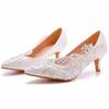 5cm Medium Heel Elegant Simple Lace Mesh Flower Wedding Shoes Pointy Toe High Heels Bridal Wedding Dress Shoes Spring and Autumn Single Shoes