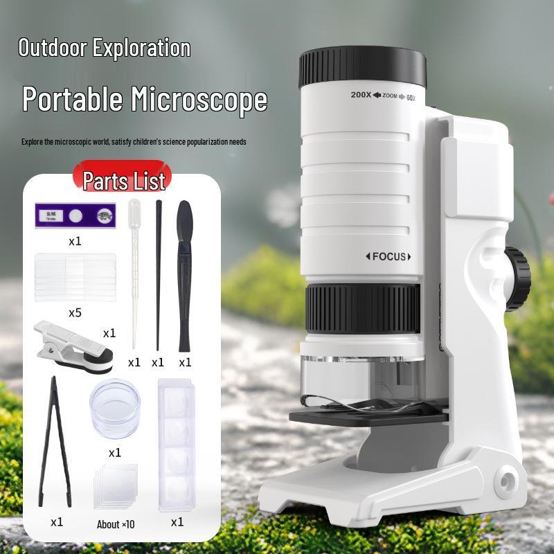 Портативный детский микроскоп, научный набор: Развивающая игрушка для учеников начальной школы, идеальный подарок для мальчиков и девочек