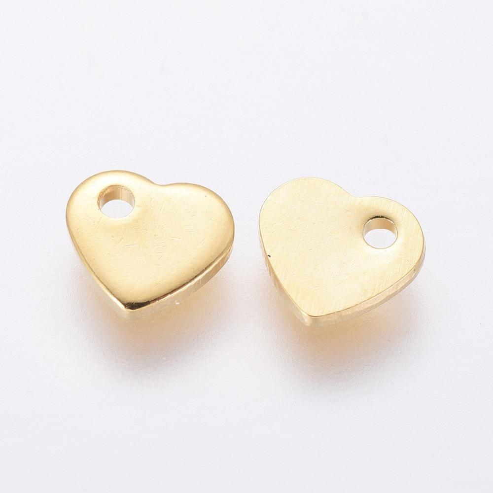20pcs 201 Stainless Steel Charms Chain Extender Drop for DIY Jewelry Making Heart Real 24K Gold Plated 5x6x1mm Hole: 1mm