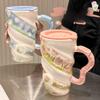 Small Fresh Ceramic Casual Cup with Lid Large Capacity and High Appearance Girls' Mug Cold Drink High Cup Milk Tea Cup