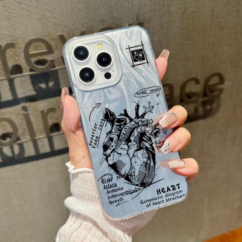 Heart Pattern Sparking Glitter Phone Case For iPhone 16 Pro 15 Pro Max 14 13 12 11 TPU Clear Soft Edge Shockproof Hybrid Hard PC Bumper Cover