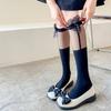 Bow Socks, Women's Side Mesh Long Stockings, Lolita Lace Calf Stockings, Anti-hook Silk Knee-length Stockings